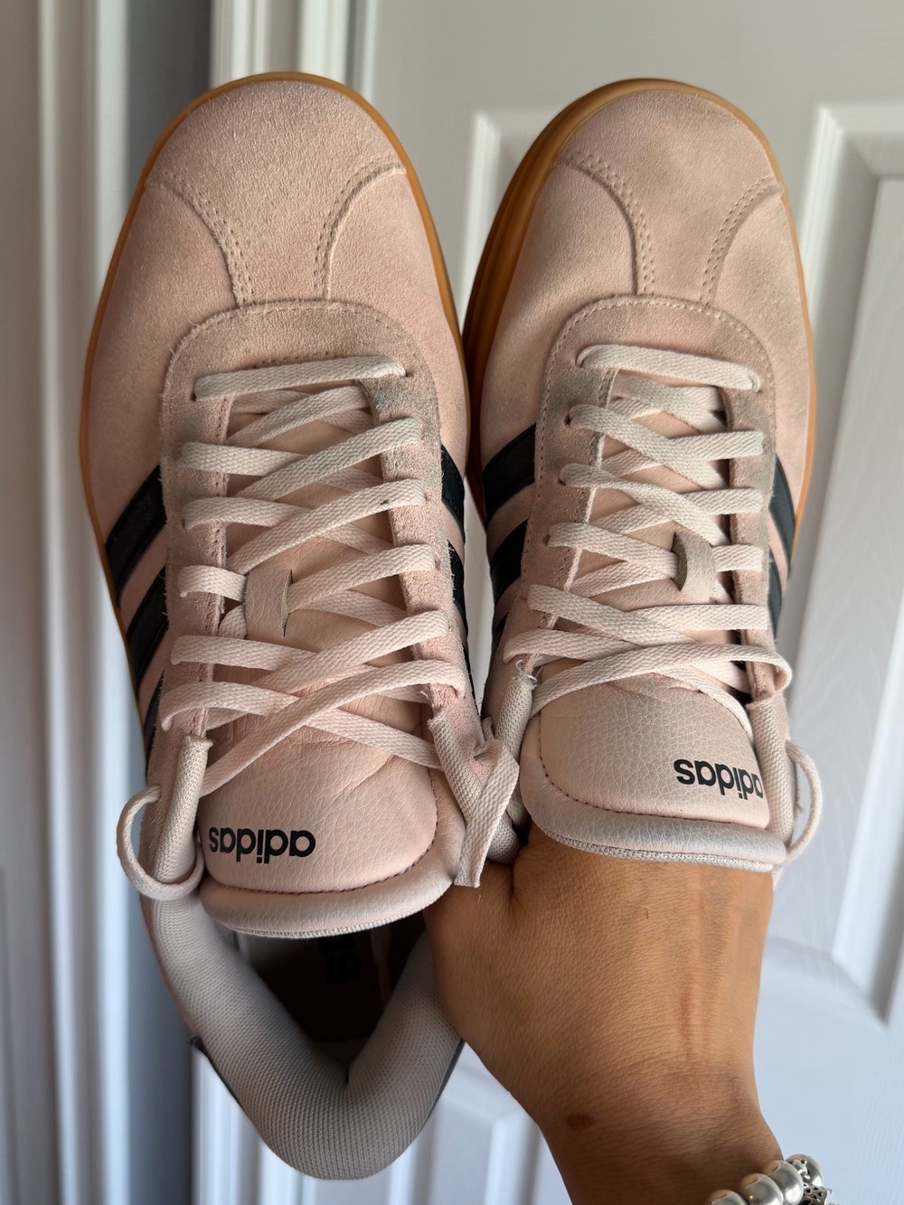 Adidas Platform Light Pink Suede Sneakers Stripes and Gum Sole Size: 9.5 - Picture 6 of 10